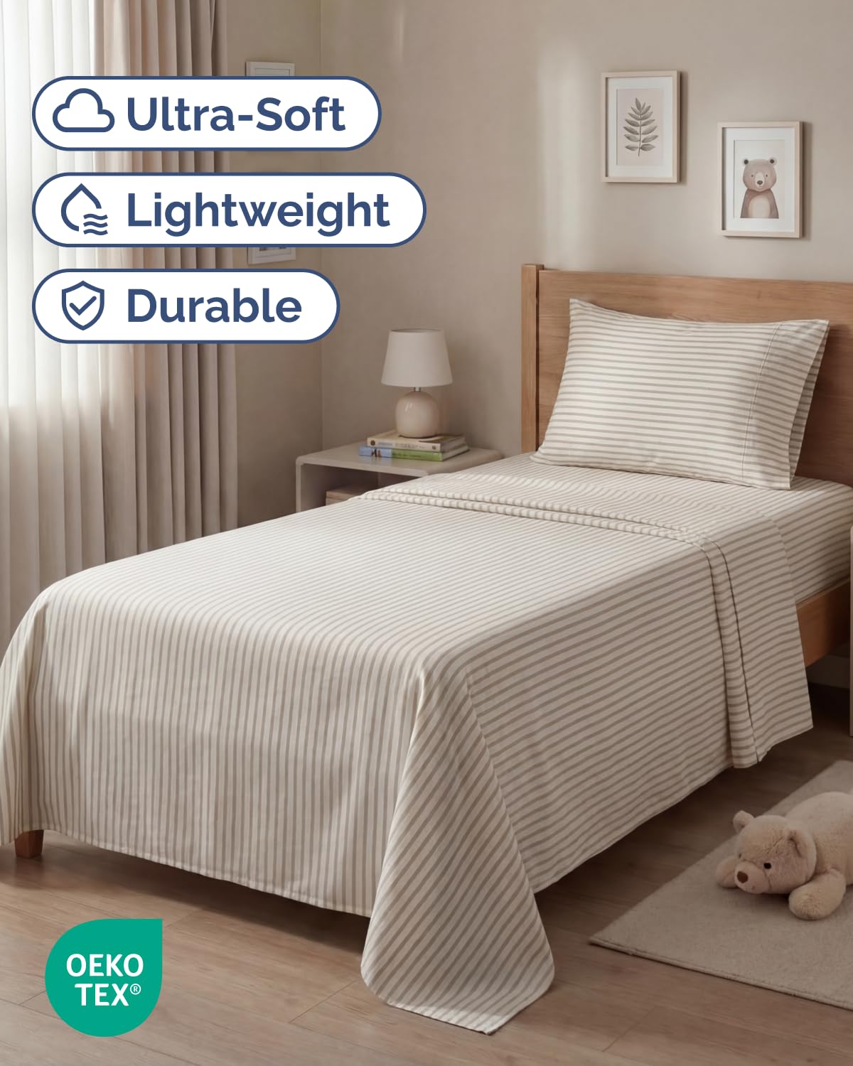 CGK Unlimited beige stripes flat-lay showcasing calming design
