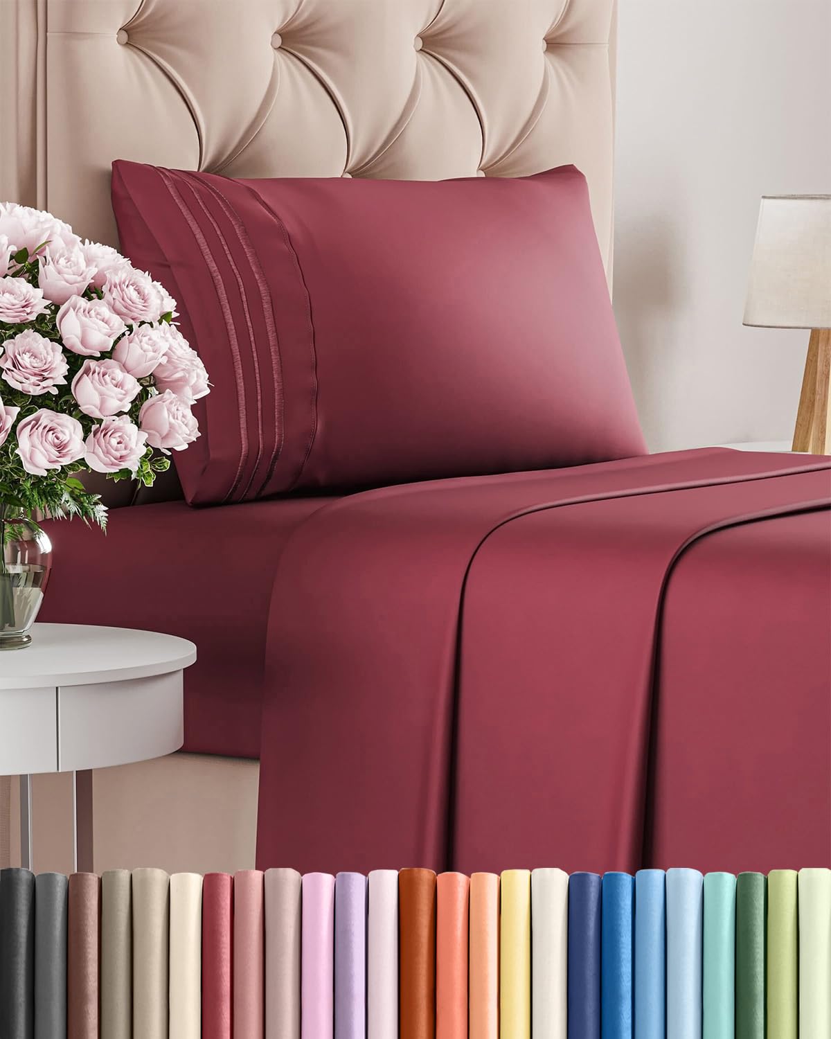 CGK Unlimited front packaging showing burgundy sheet set and contents benefit clarity