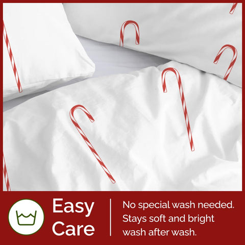 CGK Unlimited candy cane on styled bed illustrating holiday-ready bedroom look
