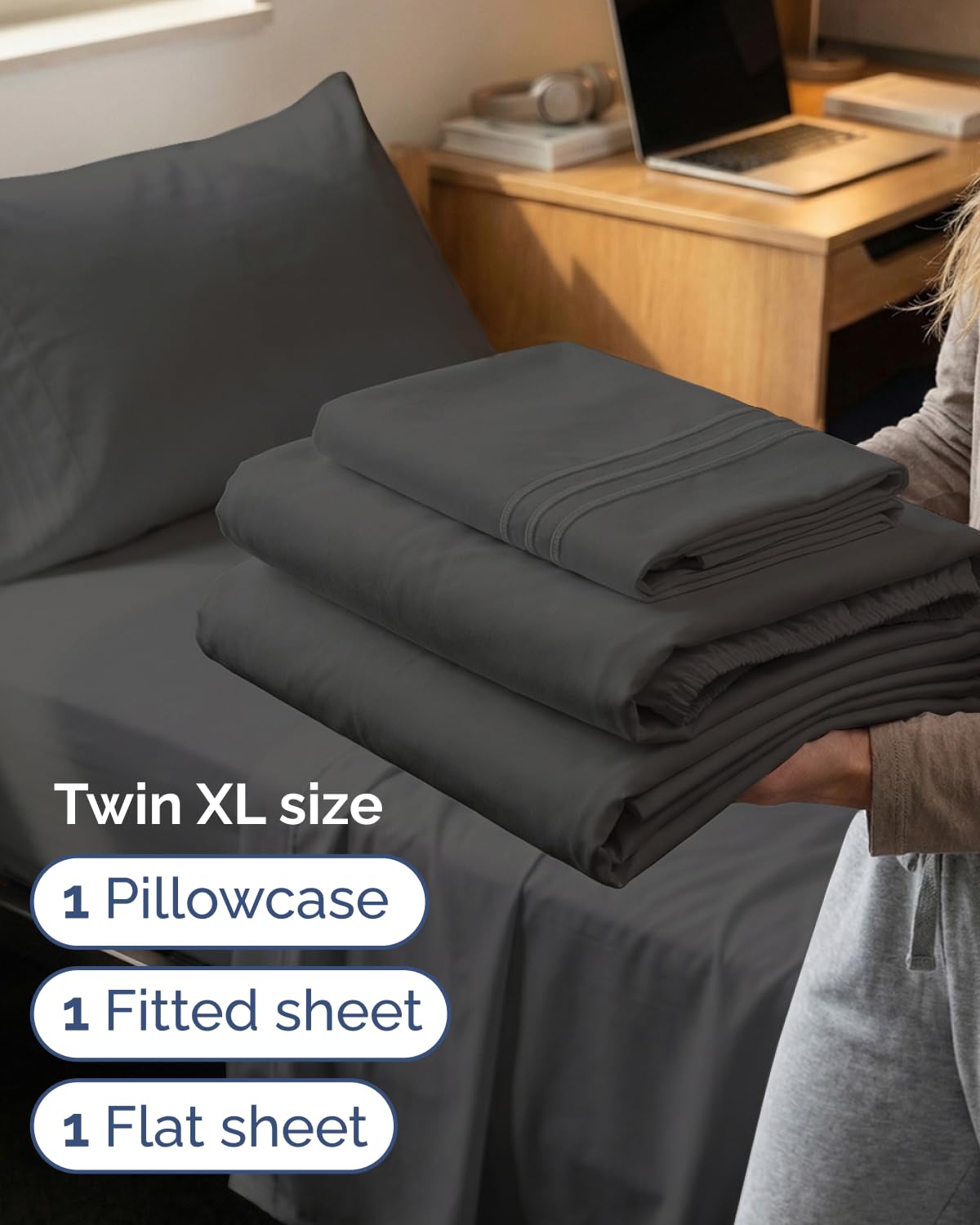 CGK Unlimited flat sheet spread on bed showing full Twin XL coverage and tidy look