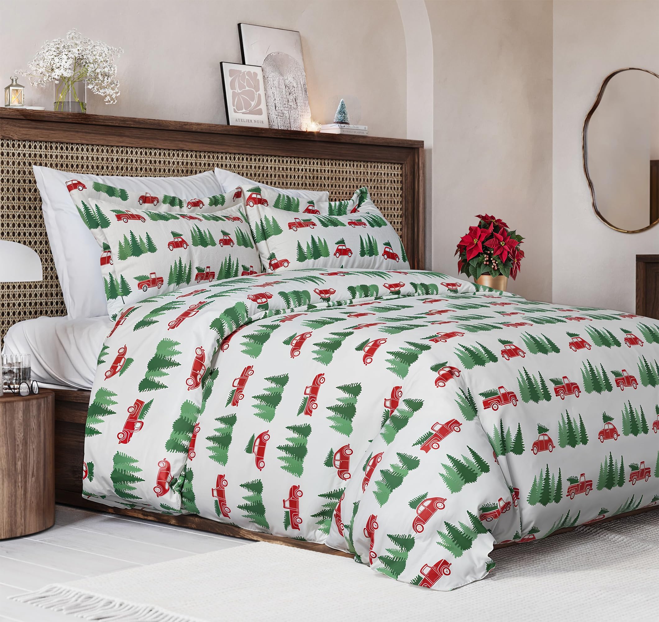 CGK Unlimited duvet cover front view showing festive tree print and cozy appeal