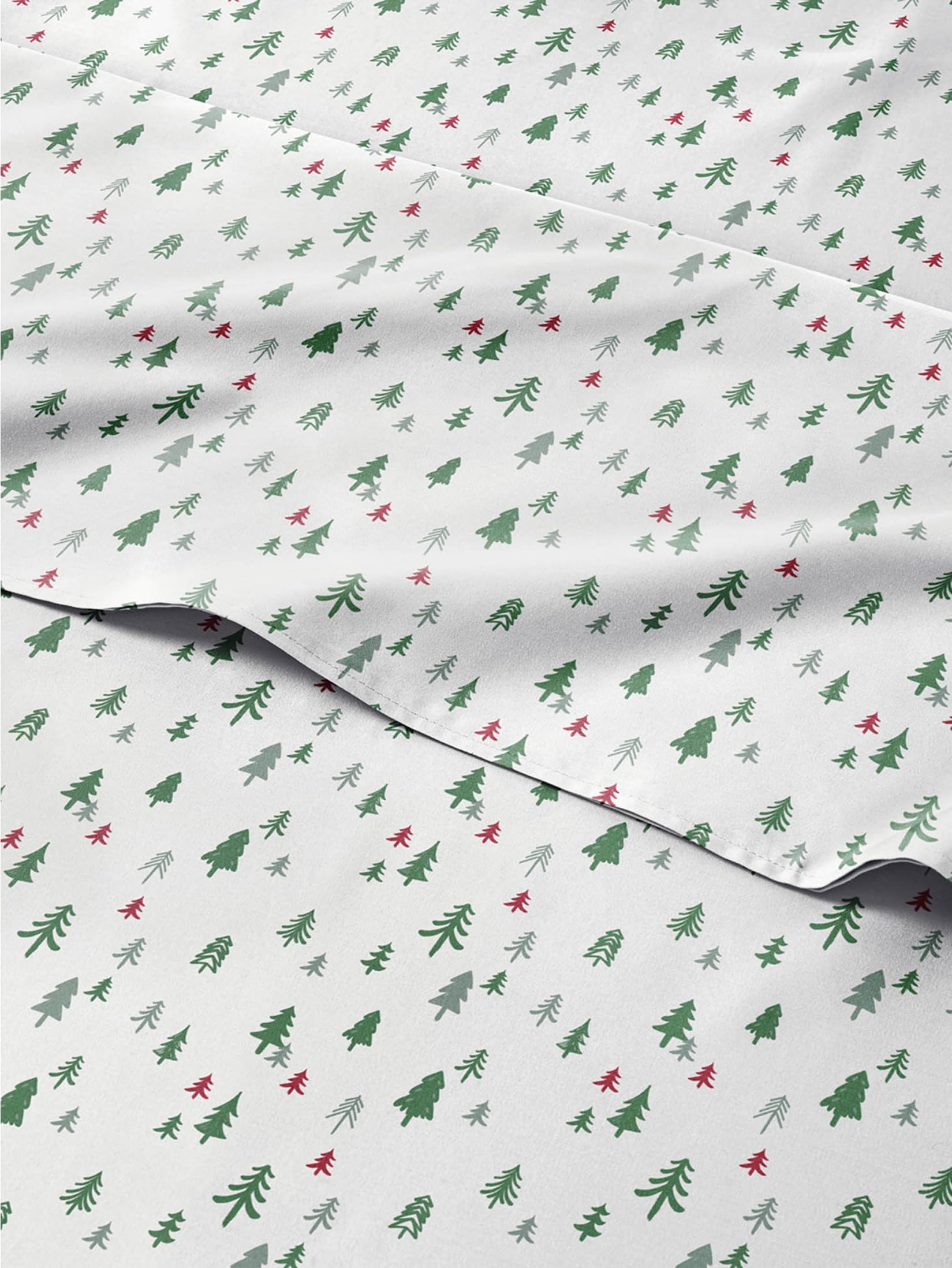CGK Unlimited front view of Christmas Trees bedding set showing festive print and packaging benefit
