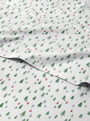 CGK Unlimited front view of Christmas Trees bedding set showing festive print and packaging benefit