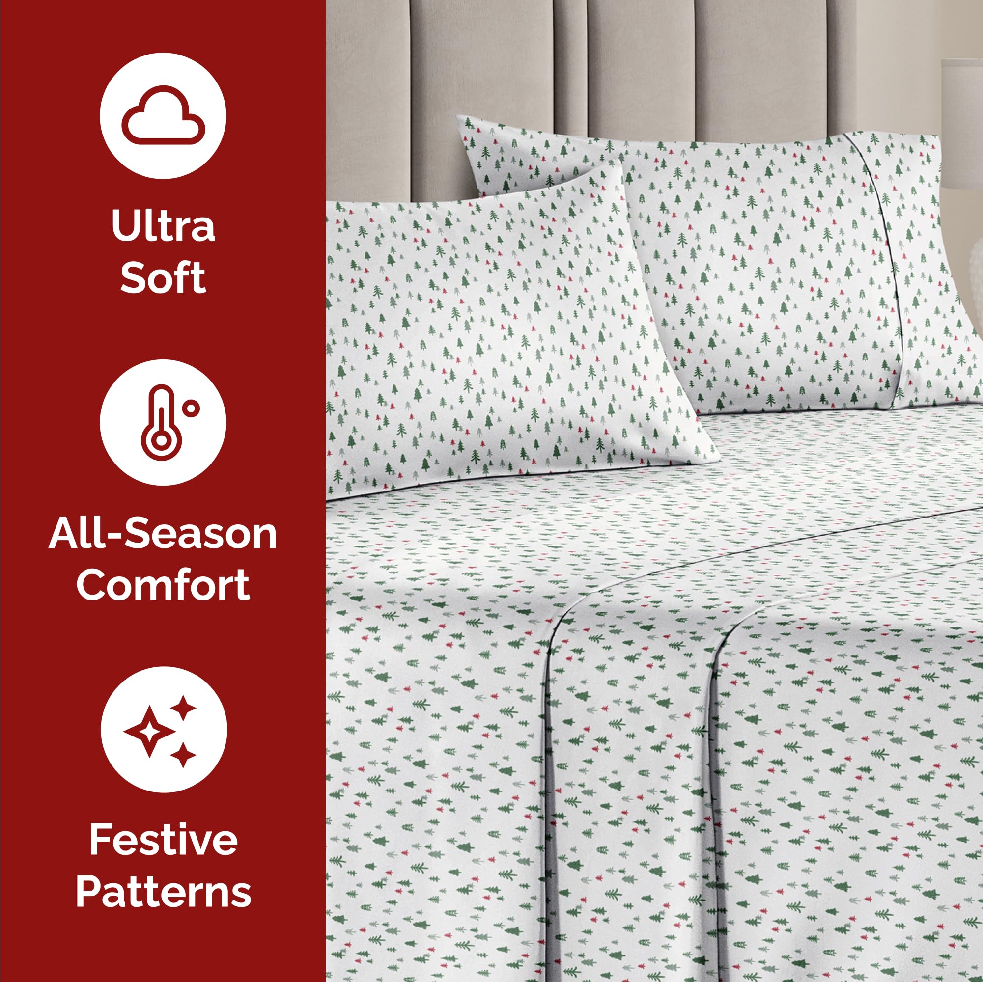 CGK Unlimited sheet set styled on a twin bed showing holiday look and easy room refresh