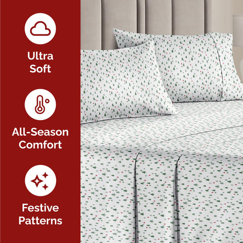 CGK Unlimited sheet set styled on a twin bed showing holiday look and easy room refresh