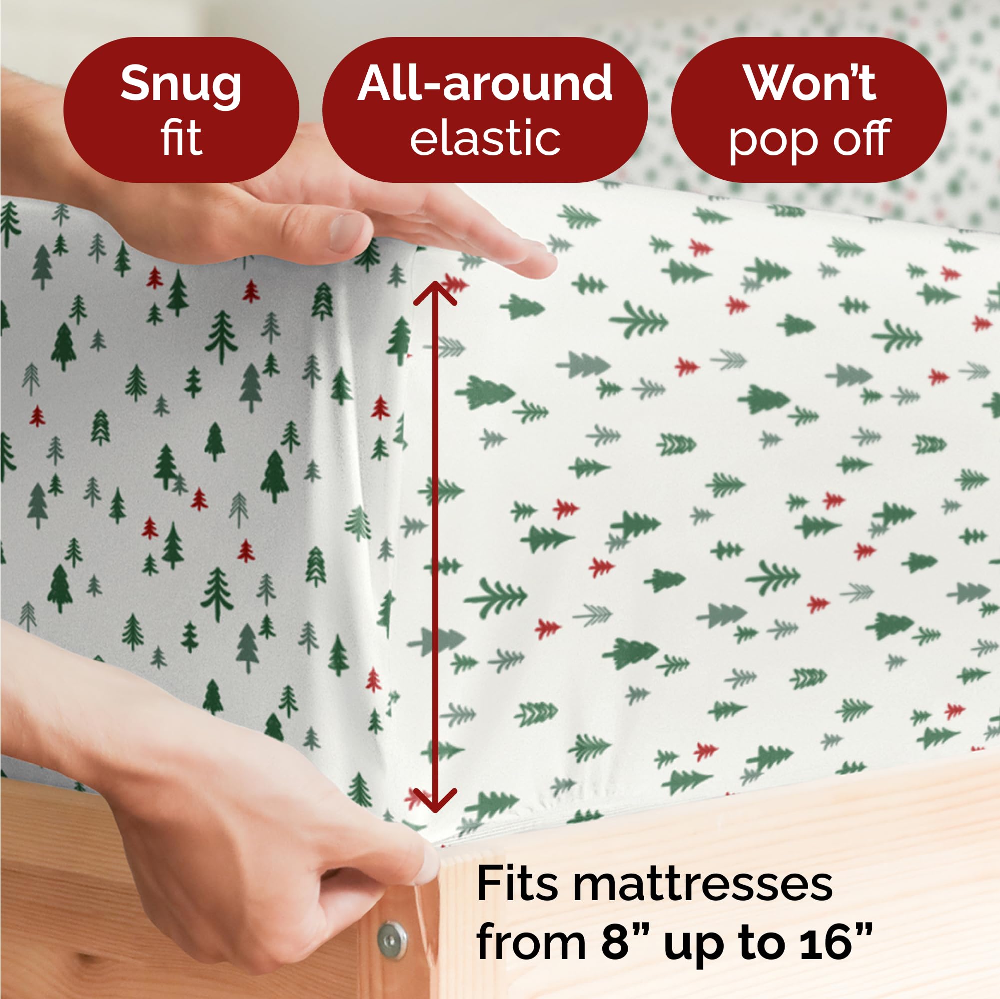 CGK Unlimited fitted sheet pocket depth detail showing deep fit up to 16 inches benefit