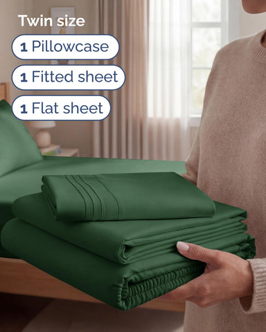 CGK Unlimited flat sheet spread neatly on twin bed showing full coverage