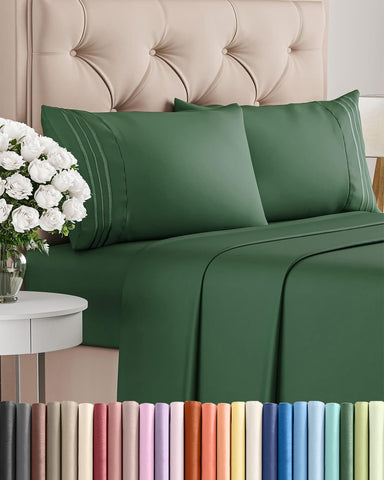 CGK Unlimited front view of emerald sheet set shows crisp bedding and elegant color