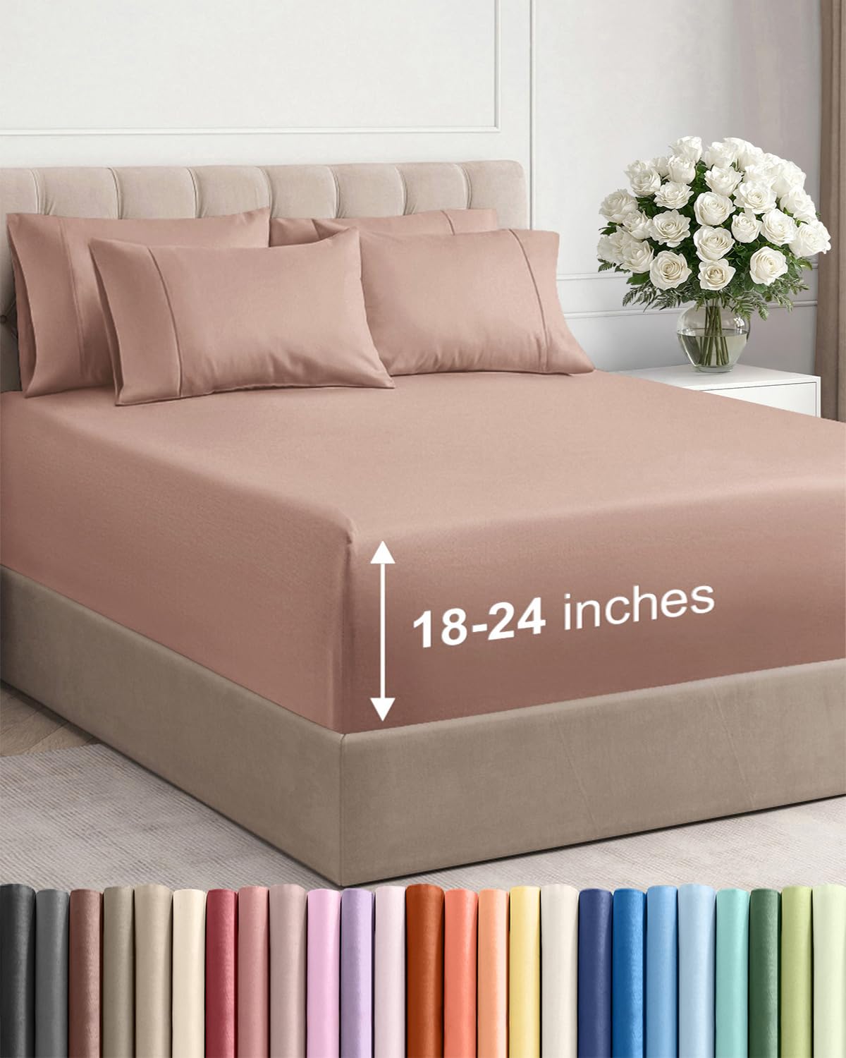 CGK Unlimited front packaging showing mauve extra deep king sheet set convenience