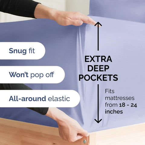 CGK Unlimited fitted sheet stretched over deep mattress pocket demonstrating secure hold and stability