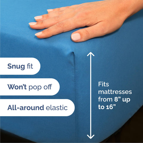 CGK Unlimited fitted sheet close-up of deep pocket securing a thick mattress