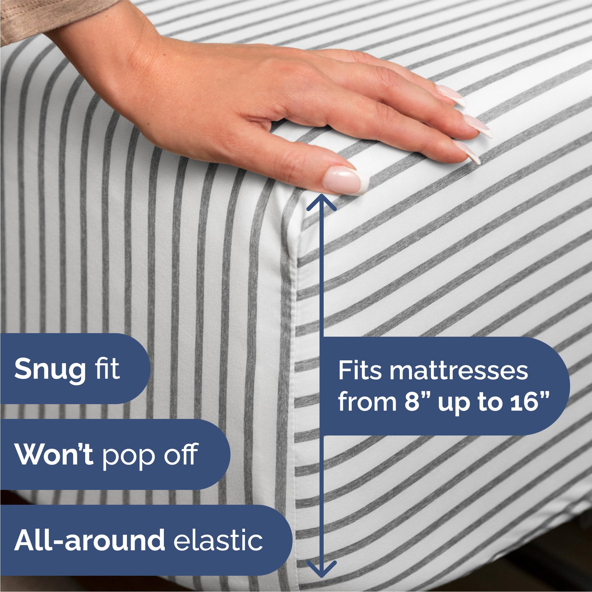 CGK Unlimited fitted sheet close-up of deep pocket and elastic showing secure fit benefit
