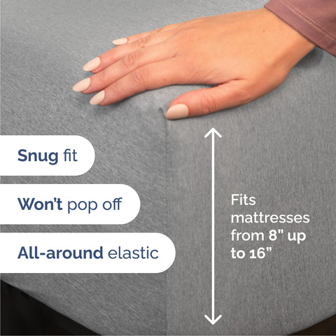 CGK Unlimited fitted sheet demonstrating deep pockets, secure fit benefit