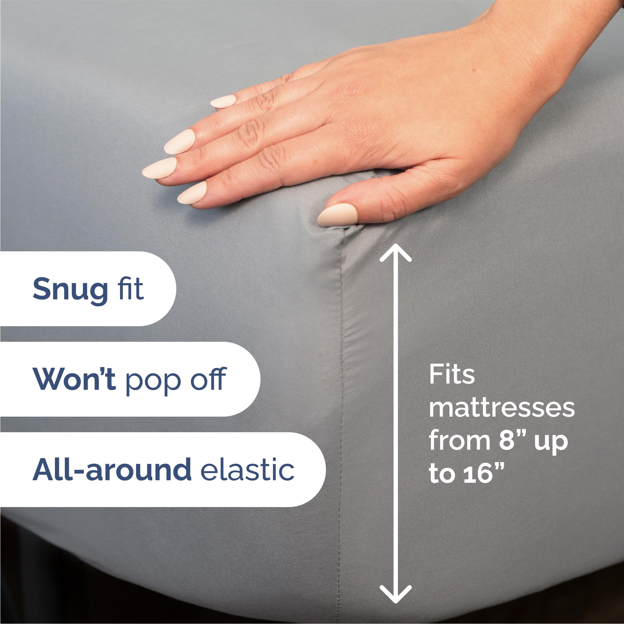 CGK Unlimited fitted sheet corner showing deep-pocket elastic that secures mattress benefit