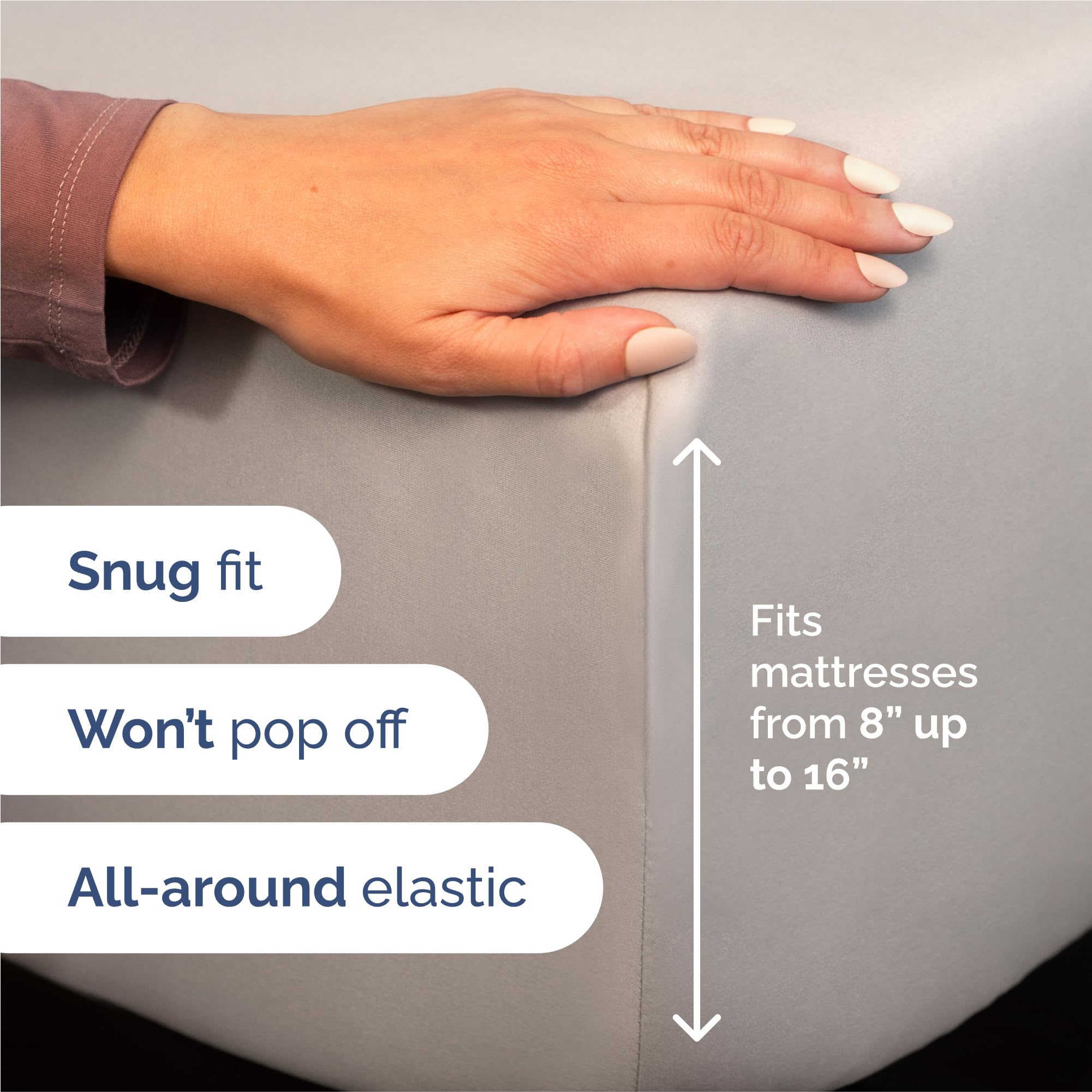 CGK Unlimited fitted sheet pocket detail showing deep 16-inch pocket that ensures secure mattress fit