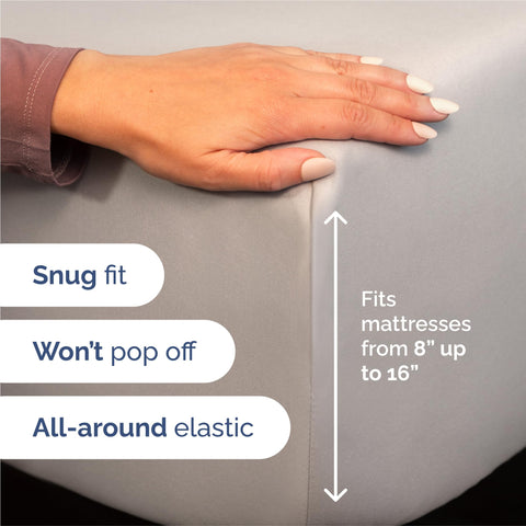 CGK Unlimited fitted sheet pocket detail showing deep 16-inch pocket that ensures secure mattress fit