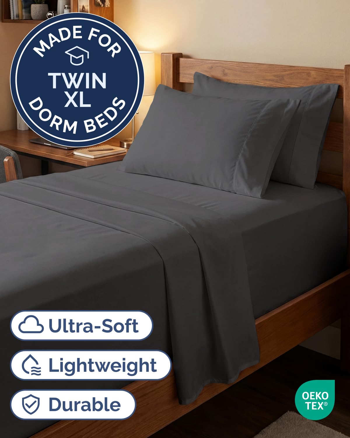 CGK Unlimited close-up of fitted sheet deep 21-inch pocket demonstrating secure fit