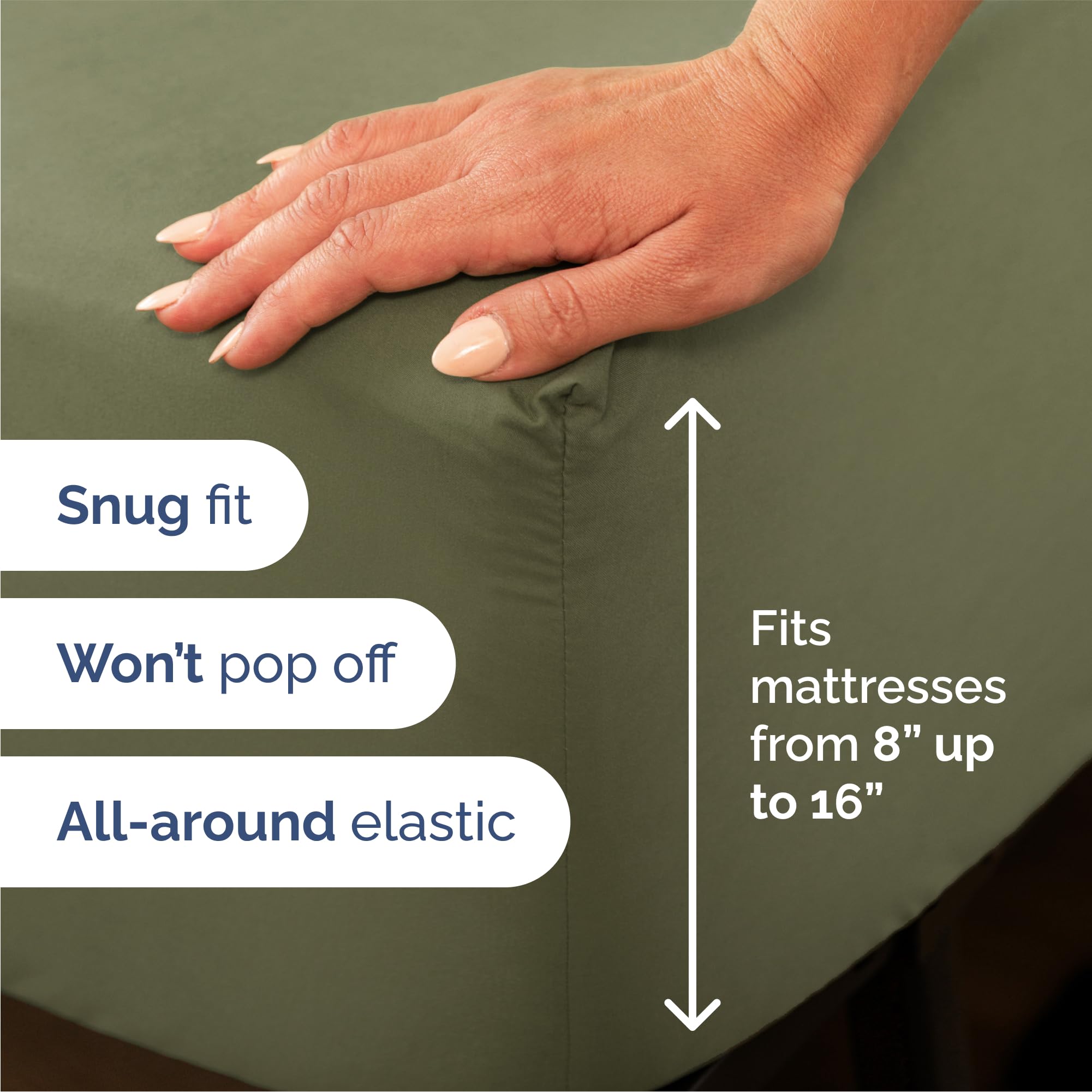 CGK Unlimited fitted sheet pocket detail highlighting deep 16-inch fit