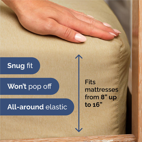 CGK Unlimited fitted sheet pocket detail demonstrating deep 16 inch fit for mattress stability