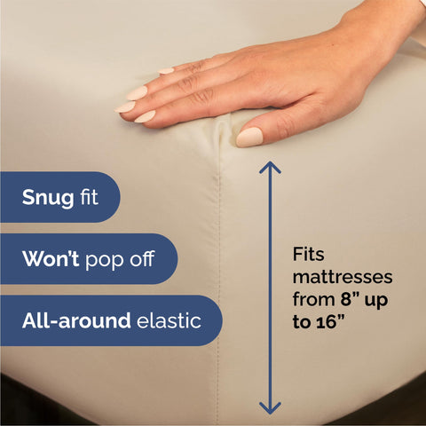 CGK Unlimited fitted sheet corner with elastic showing secure deep-pocket fit