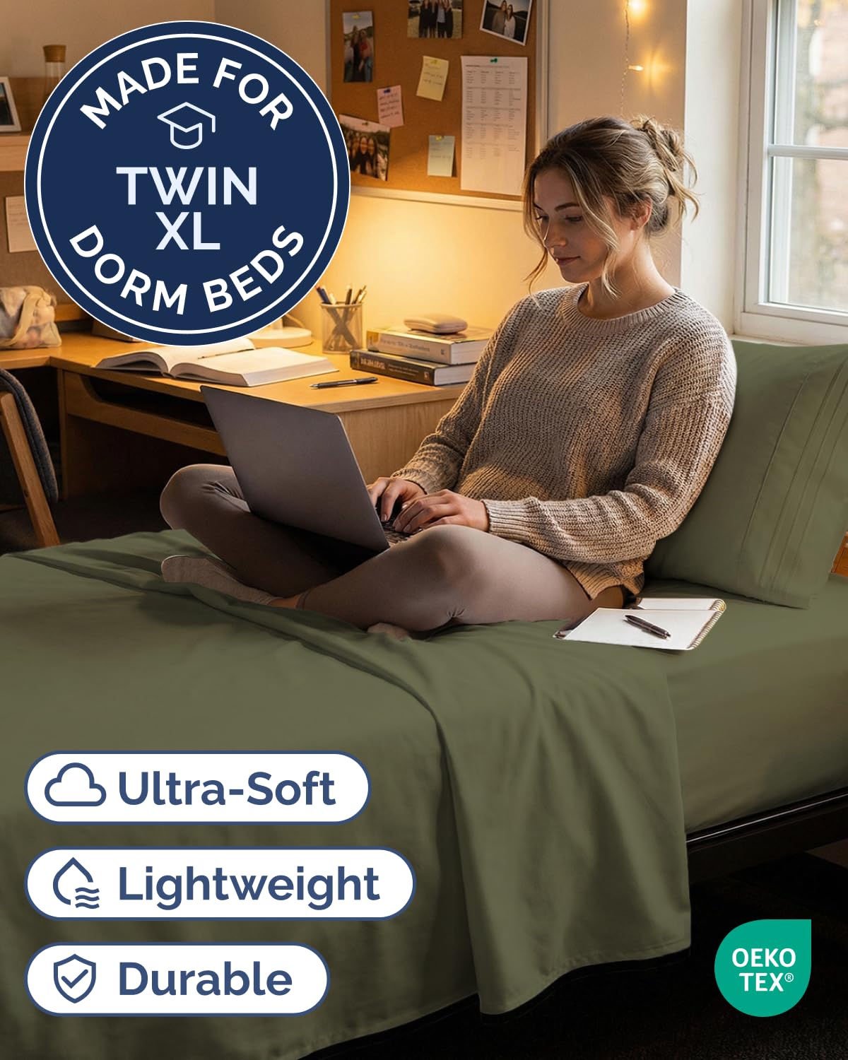 CGK Unlimited fitted sheet corner elastic close-up showing secure fit advantage