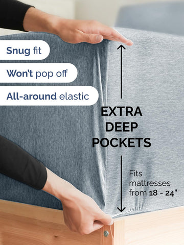 CGK Unlimited fitted sheet pocket depth demonstrated on a tall mattress for secure hold