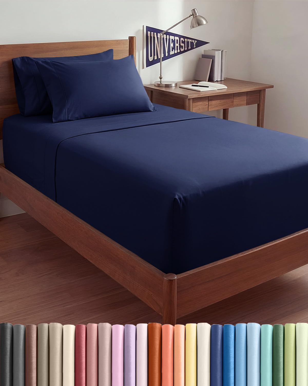 CGK Unlimited flat sheet laid flat showing navy blue color and neat finish