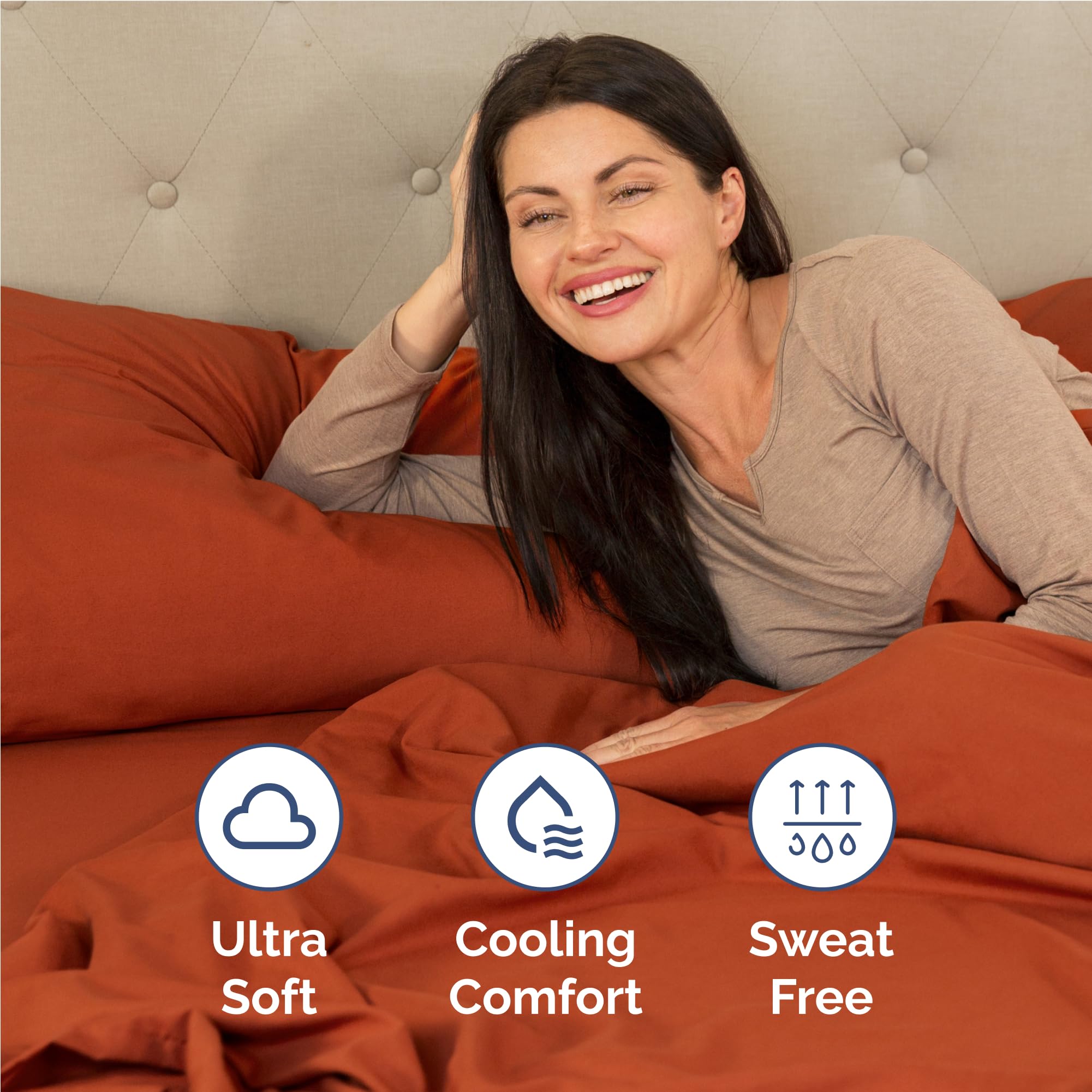 CGK Unlimited full bed made with terracotta flat sheet, illustrating coverage and drape