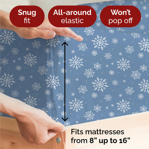 CGK Unlimited flat sheet spread to show full blue snowflake pattern and generous coverage
