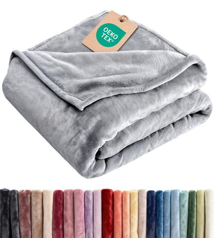 CGK Unlimited twin fleece blanket front view showing soft grey finish and cozy appeal