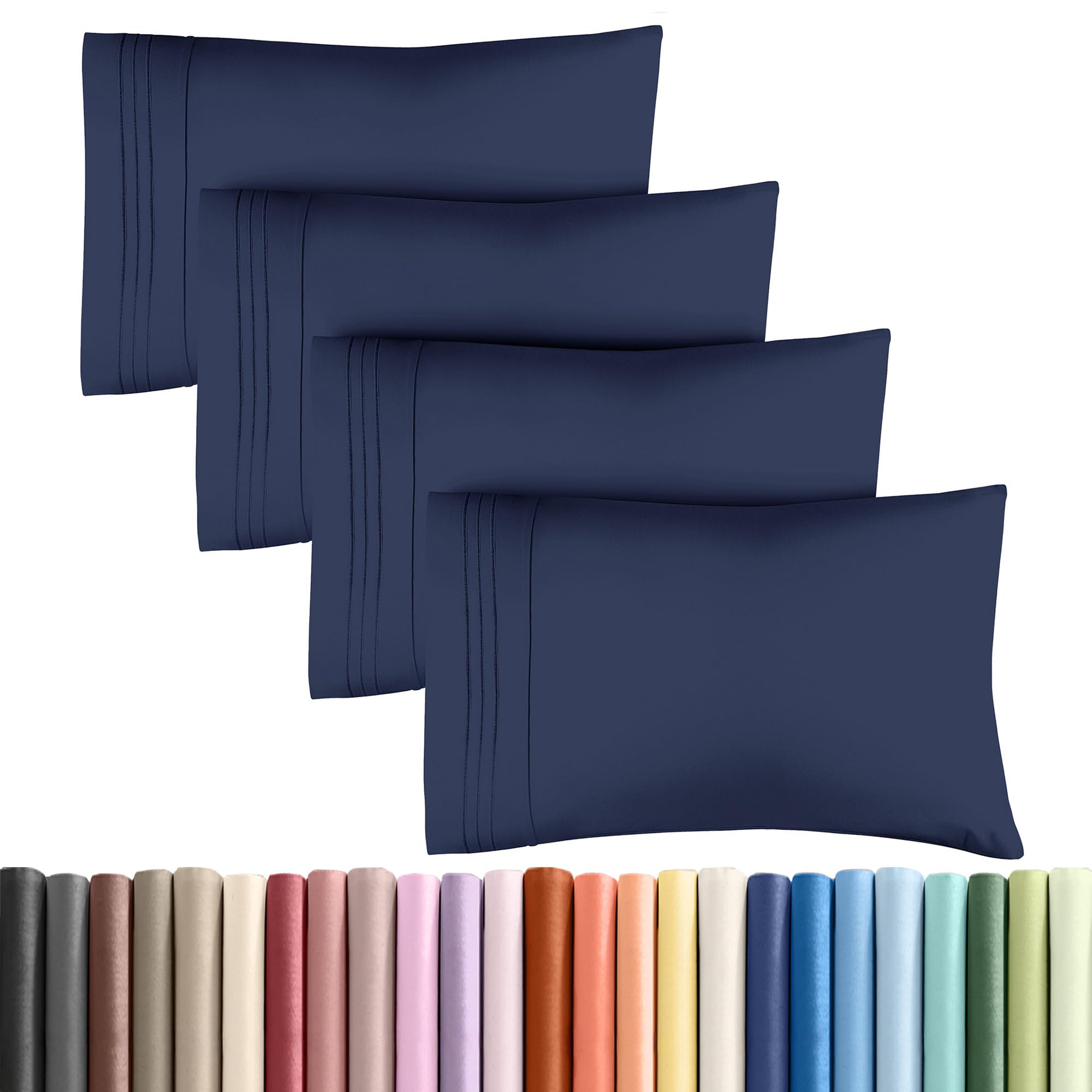 CGK Unlimited front view of four navy pillow cases showing sleek packaging and value