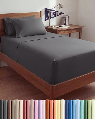 CGK Unlimited front view of grey Twin XL sheet set showing organized packaging and convenience