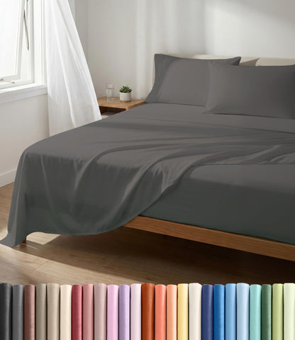 CGK Unlimited front view of dark grey sheet set showing neat presentation and value