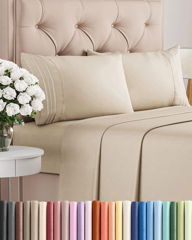 CGK Unlimited full size sheet set front packaging shows neutral wheat color and included pieces