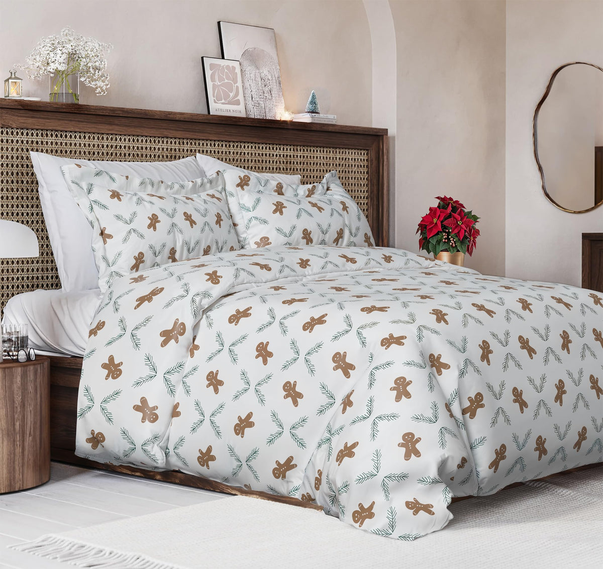 CGK Unlimited front view of duvet cover showing gingerbread pattern and festive appeal