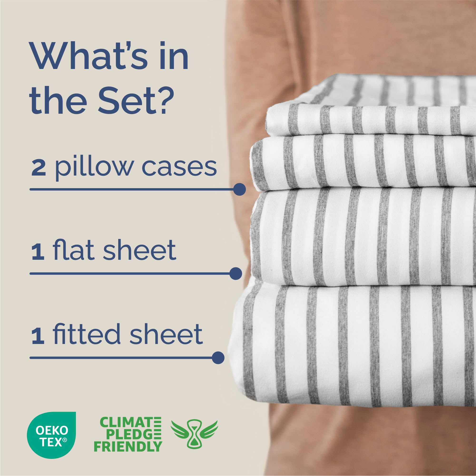 CGK Unlimited flat sheet grey stripes detail highlighting smooth drape and styling benefit