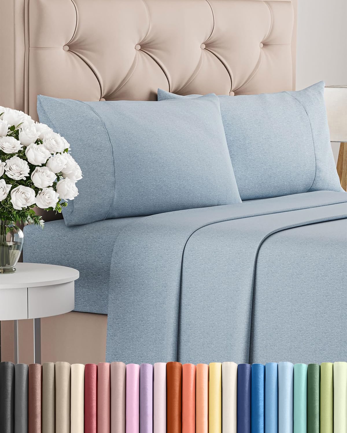 CGK Unlimited front view of king sheet set showing neat fit and color benefits