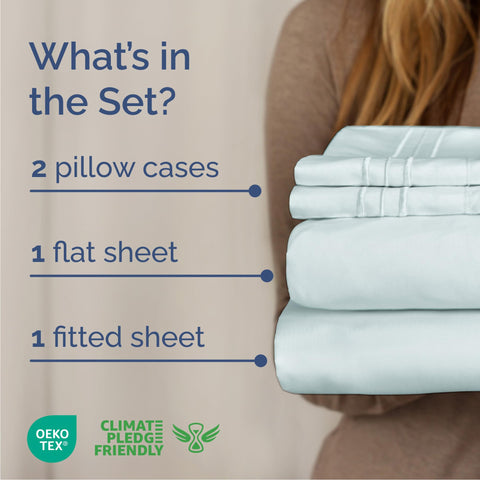 CGK Unlimited ice blue flat sheet spread across bed delivering a cooling, inviting sleep surface