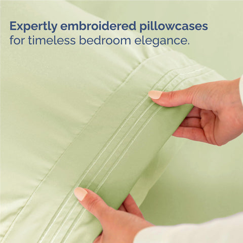 CGK Unlimited sheets on a styled bed in bedroom showing quick styling and guest-ready presentation