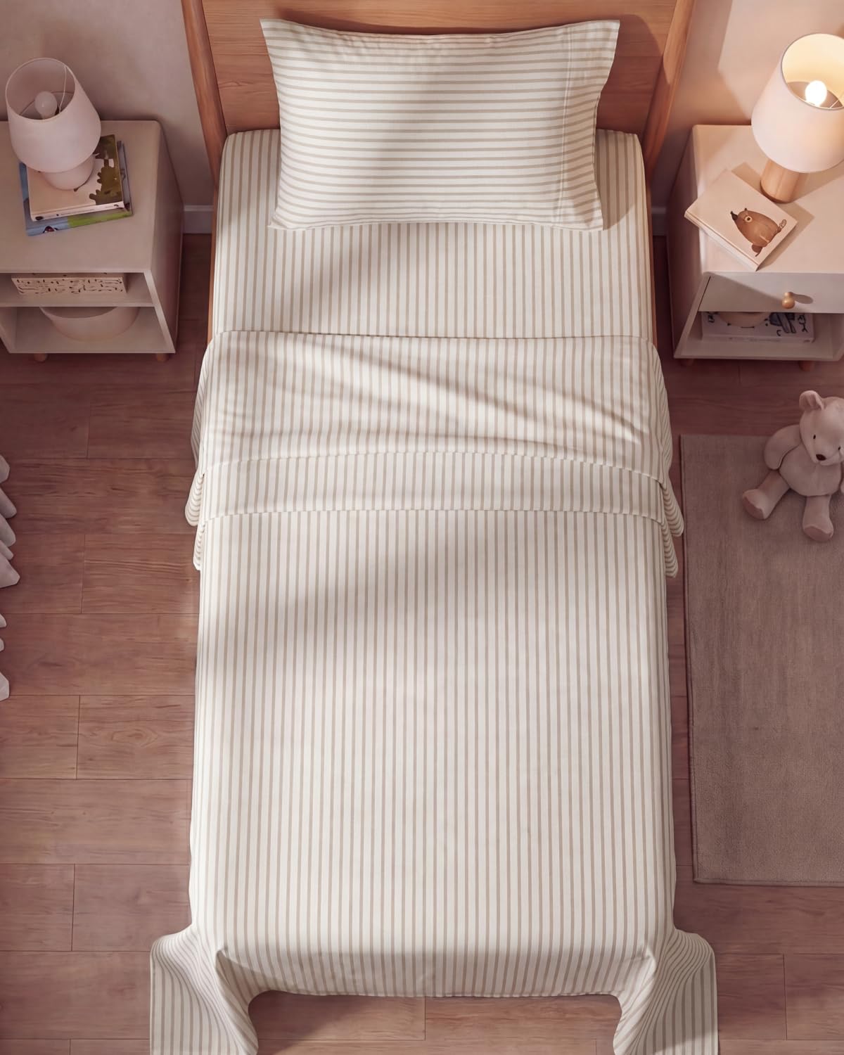 CGK Unlimited sheets in RV bedroom demonstrating space-saving suitability