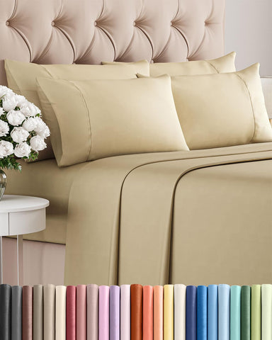 CGK Unlimited king set front view showing full bedding and beige tone for welcoming look
