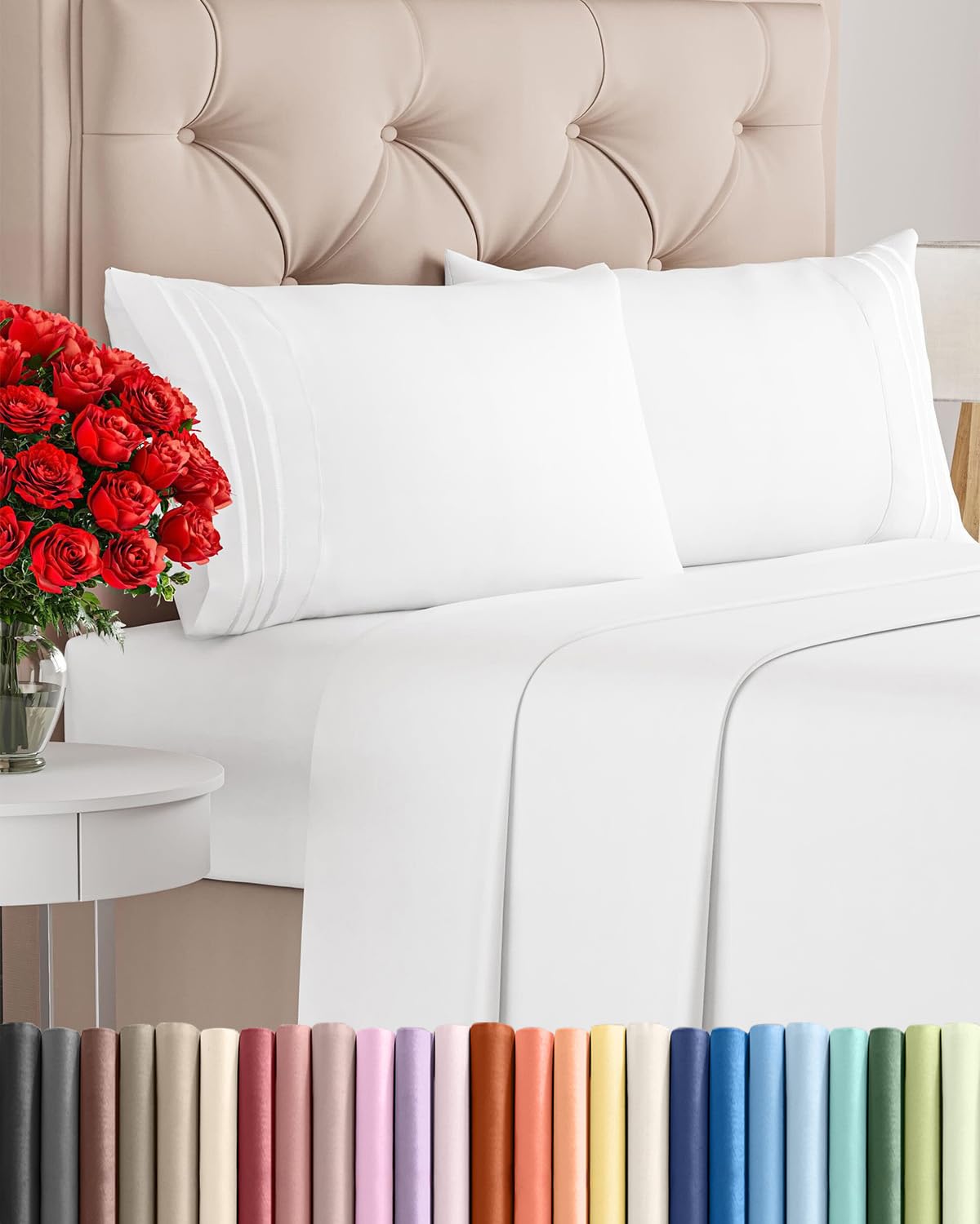 CGK Unlimited king sheet set front packaging showing clean white bedding and contents