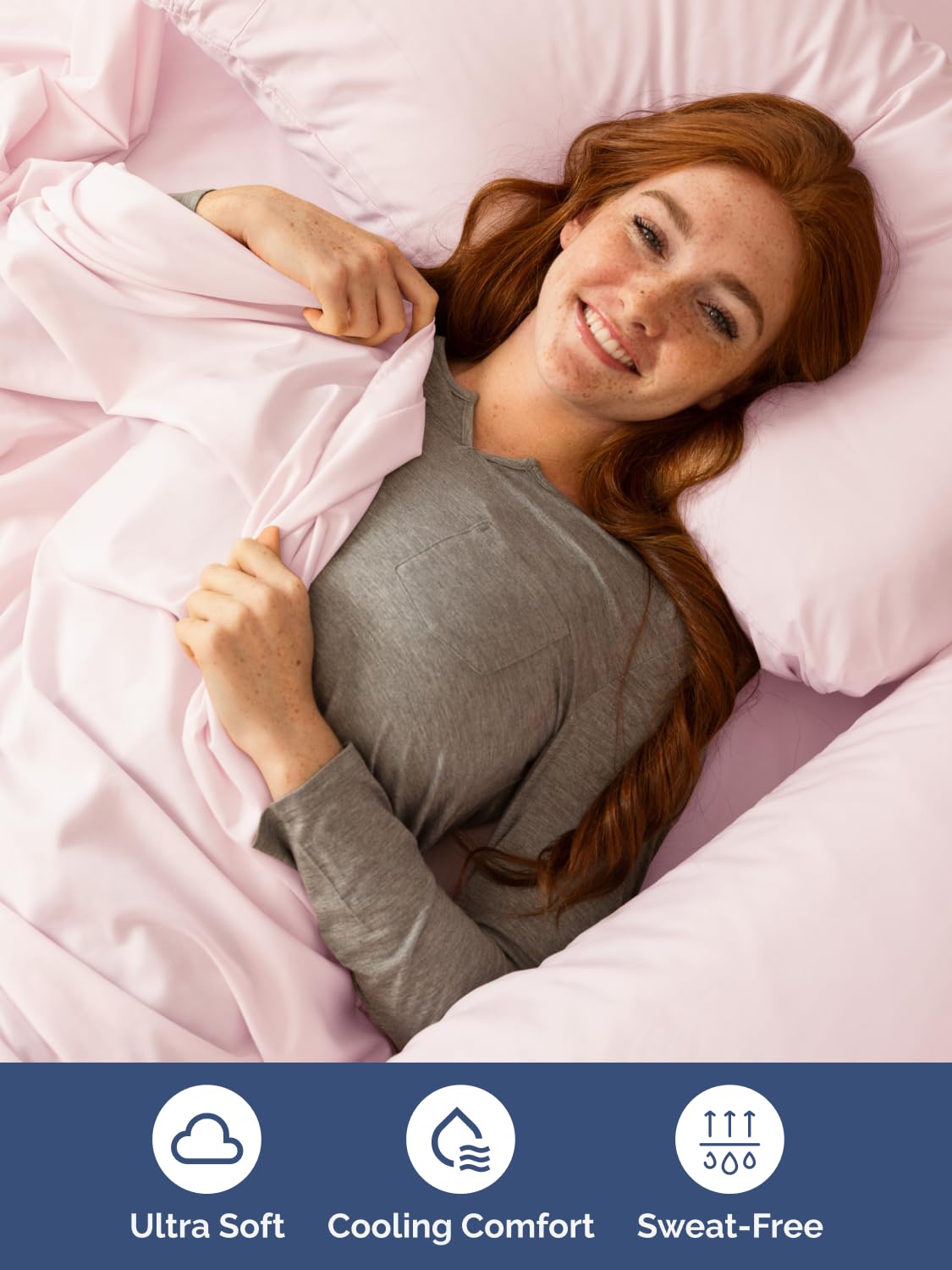 CGK Unlimited sheets on a made bed showing lavender pink bedroom styling and cozy look