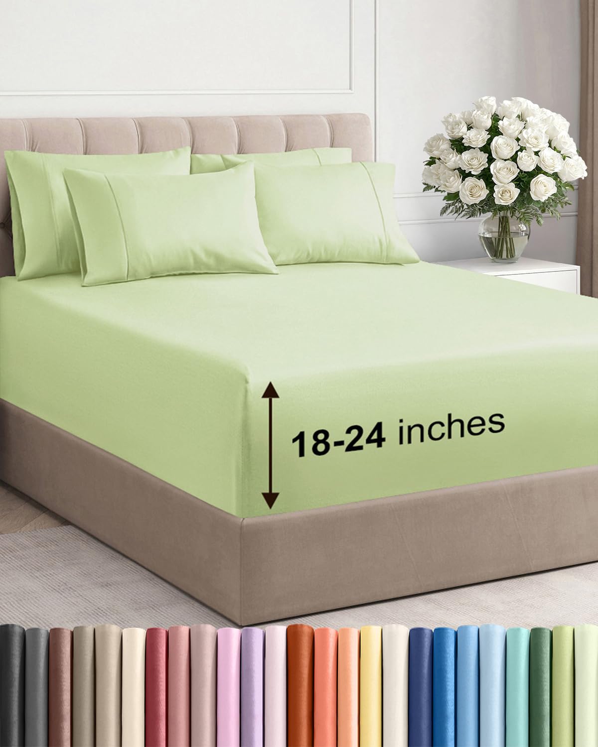 CGK Unlimited front packaging showing light sage queen sheet set benefit: clear contents