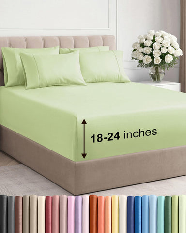 CGK Unlimited front packaging showing light sage queen sheet set benefit: clear contents