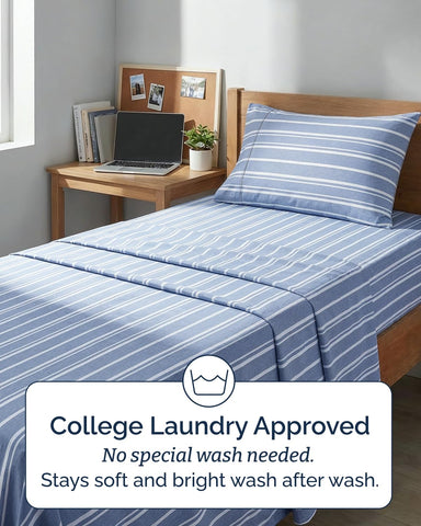 CGK Unlimited sheets on Twin XL mattress demonstrating fit for taller dorm beds