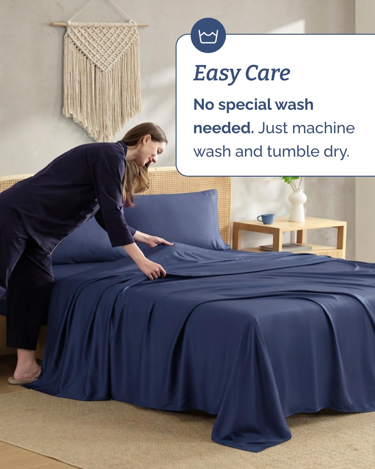CGK Unlimited care label and fabric edge close-up showing easy-care instructions