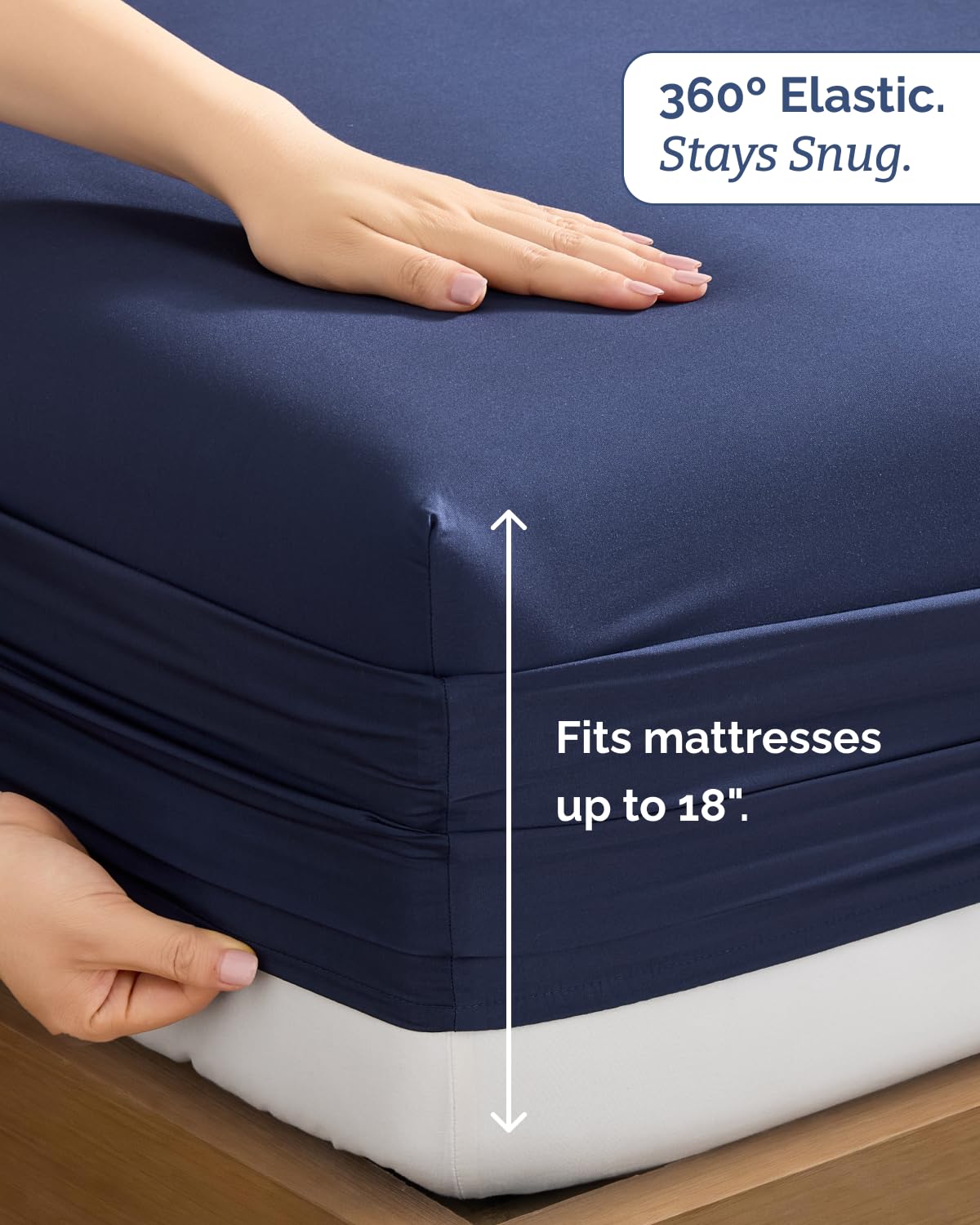 CGK Unlimited deep pocket demo on mattress corner shows fit on thick toppers