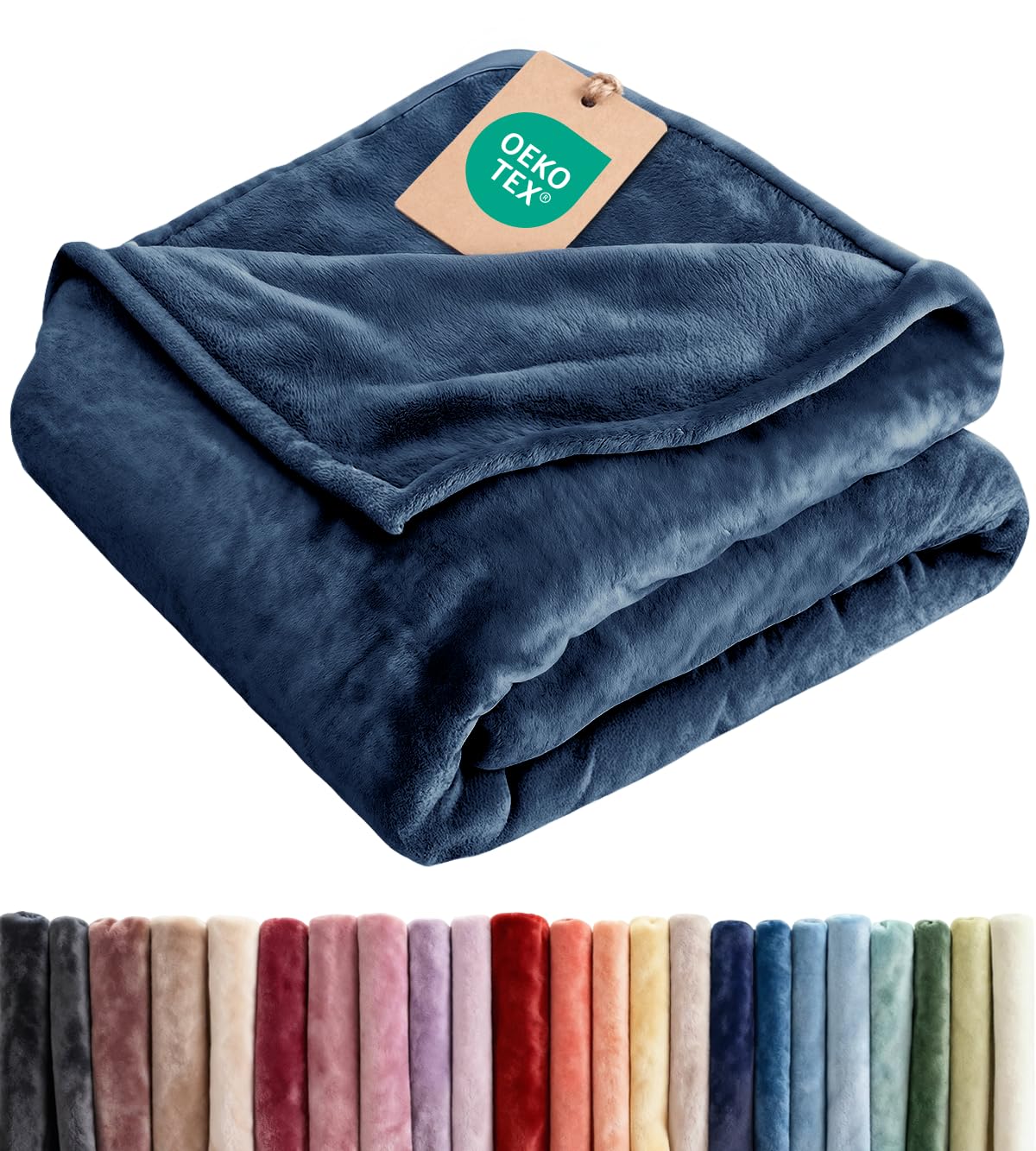 CGK Unlimited navy blanket front view showing neat hem and rich color, adds elegance