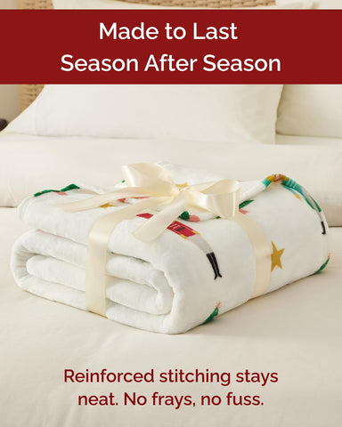 CGK Unlimited throw layered on bed displaying seasonal decor enhancement benefit